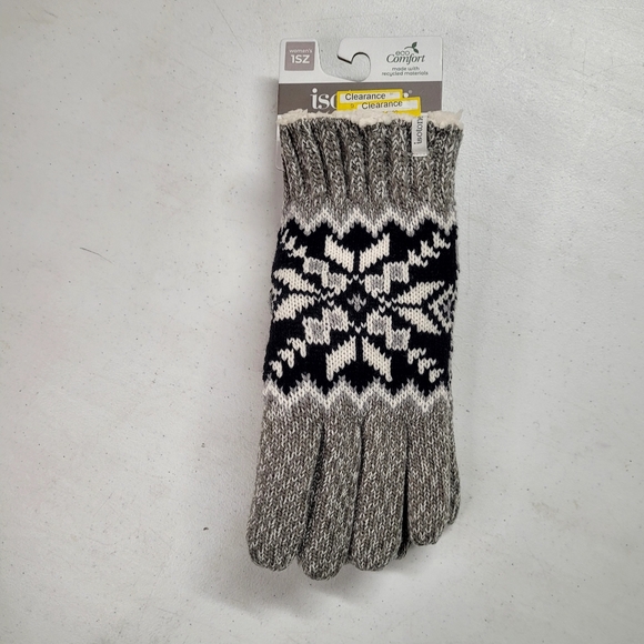 New! Isotoner Adult Snowflake Knit Gloves - Light Gray ONE SIZE - Picture 2 of 8